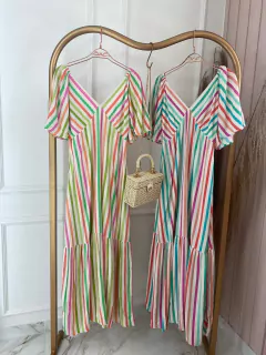 Vestido Manguinha - Listras Colorida