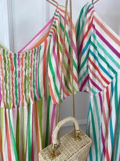 Vestido Manguinha - Listras Colorida - comprar online