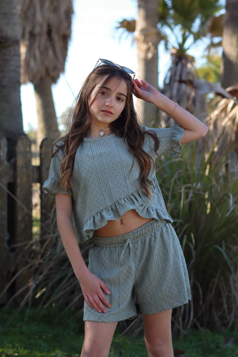 Conjunto crochet calado short y remera forrado por dentro ART.316