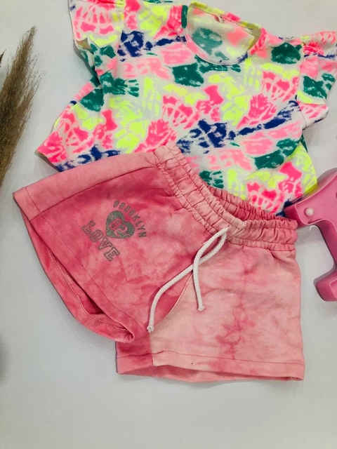 SHORT DE ALGODON RUSTICO BATIK C/ESTAMPA EN GLITTER
