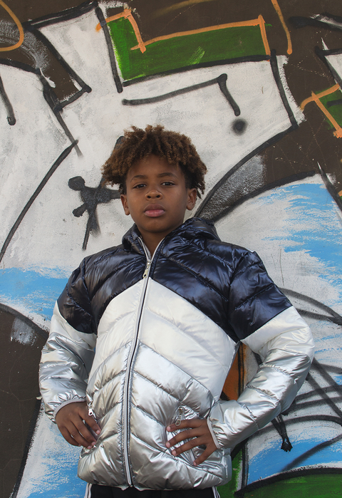 campera de abrigo unisex combinada metalizada diagonal con piel por dentro