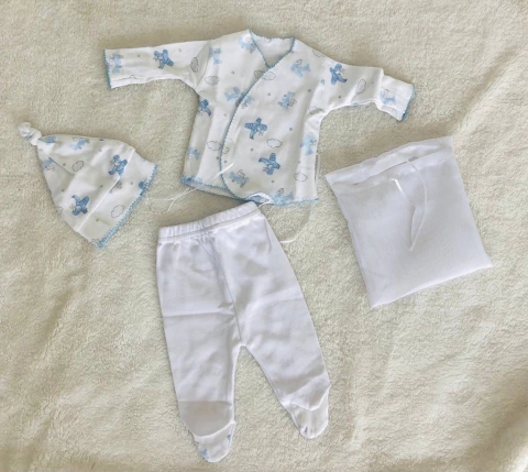 AJUAR DE 3 PIEZAS PARA RECIEN NACIDO( ALGODON PIMA)