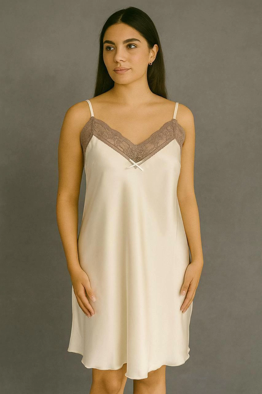 Camisolín puntilla satén beige - Constanza Vercelli