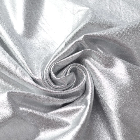 Gabardina elastizada con Foil Plateada por metro