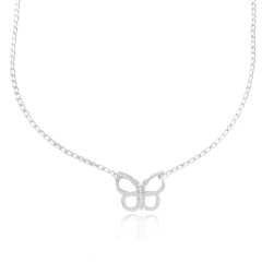 Colar choker de borboleta média vazada folheado em prata