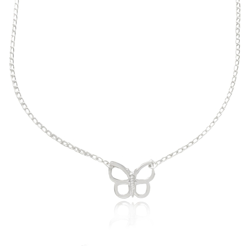 Colar choker de borboleta média vazada folheado em prata