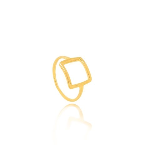 Anel quadrado liso folheado em ouro 18k