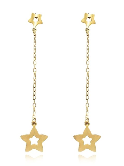 Brinco corrente com estrela vazada na ponta folheado em ouro 18k