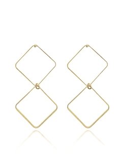 Brinco com dois losangos lisos folheado em ouro 18k