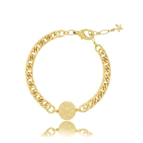 Pulseira com pingente de medalha "fases da lua" folheado em ouro 18k