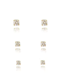 Kit de brinco solitário cristal folheado em ouro 18k