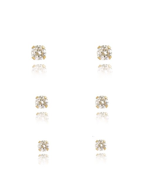 Kit de brinco solitário cristal folheado em ouro 18k