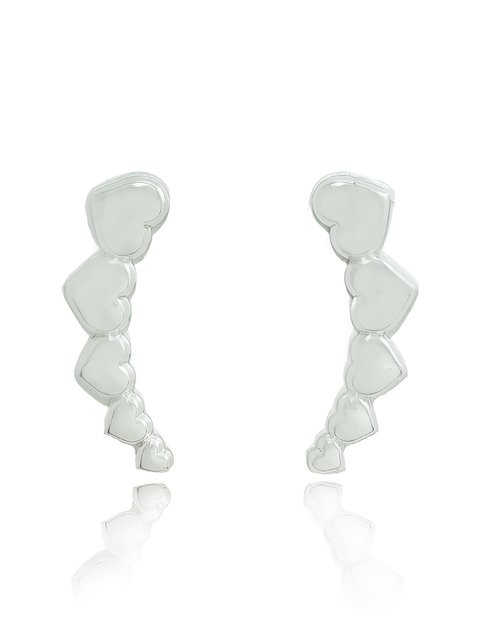 Brinco ear cuff corações liso folheado em PRATA