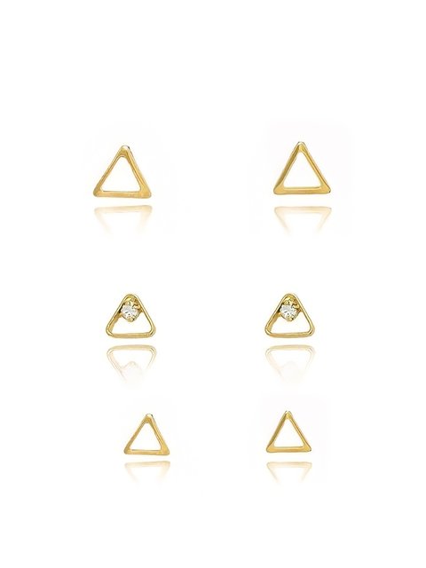 Kit de brincos em formato de triângulo folheado em ouro 18k
