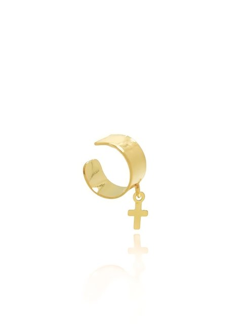 Piercing fake liso com pingente de cruz folheado em ouro 18k