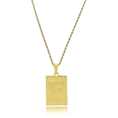 Colar com placa de letra inicial folheado em ouro 18k