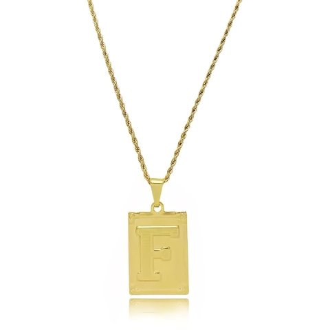 Colar com placa de letra inicial folheado em ouro 18k