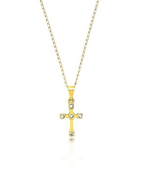 Colar pingente de cruz cravejado em zircônias folheado em ouro 18k