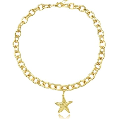Colar corrente grossa com estrela do mar folheado em ouro 18k