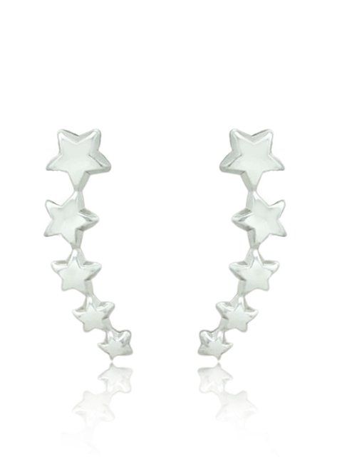 Brinco ear cuff estrelas lisas folheado em prata