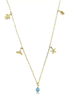 COLAR LONGO COM PINGENTES VARIADOS FOLHEADO EM OURO 18K