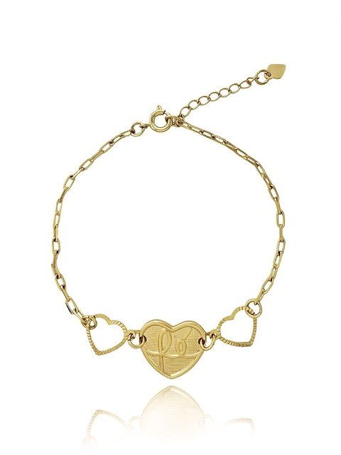 Pulseira com corações escrito fé folheado em ouro 18k