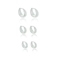 Kit trio de brincos argolinha lisa folheado em prata