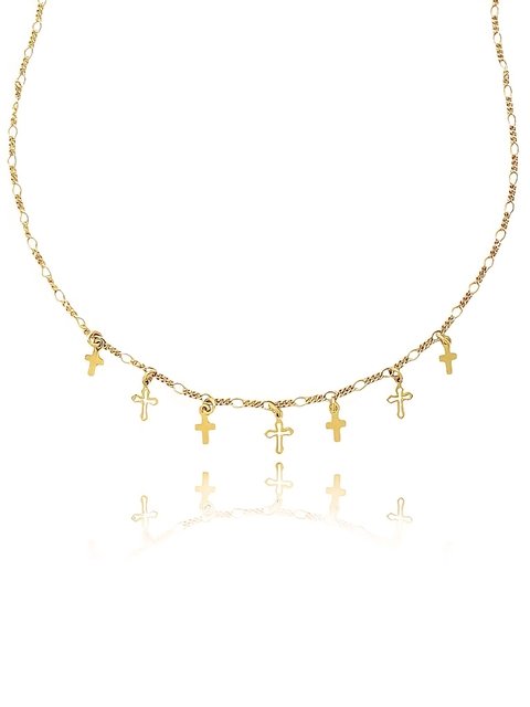 Colar com mini pingentes de cruz variadas folheado em ouro 18k
