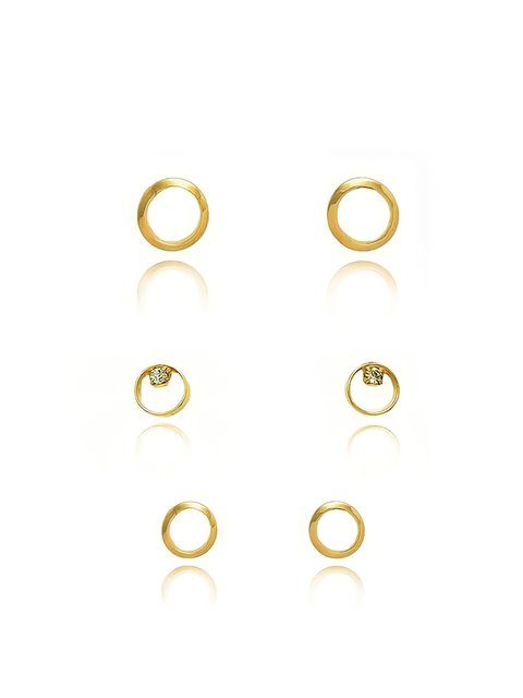 Kit de brincos em formato de círculo folheado em ouro 18k