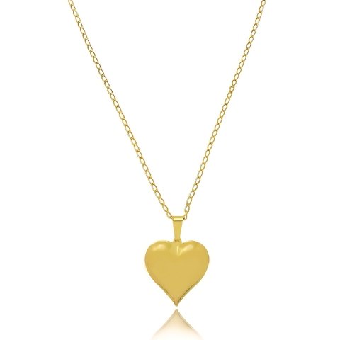 Colar de coração grande liso folheado em ouro 18k