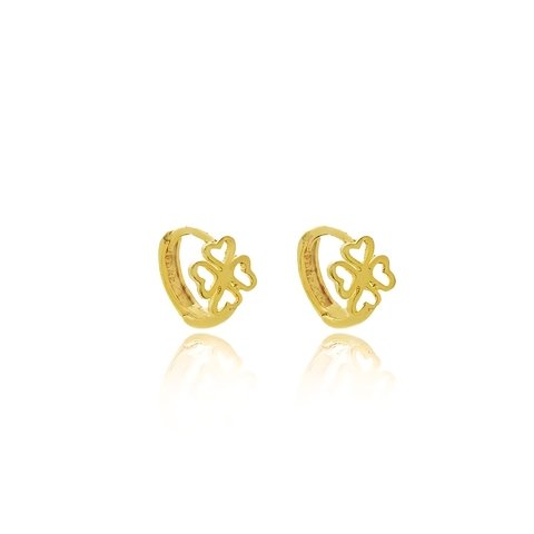 Brinco de argolinha trevo folheado em ouro 18k