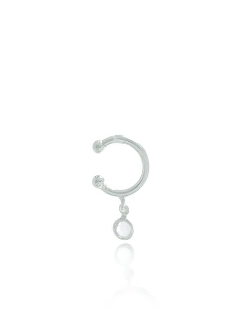 Piercing fake liso com pingente cristal na ponta folheado em PRATA