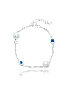 Pulseira Bolinha e olho grego folheada a prata