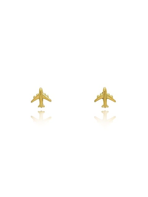 Brinco pequeno em formato de avião folheado em ouro 18k