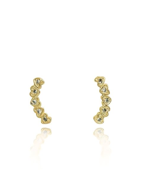 BRINCO EAR CUFF CORAÇÕES cravejados FOLHEADO EM OURO 18K