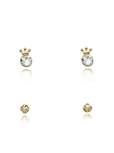 Kit com dupla de brincos coroa e mini pérola folheado em ouro 18k