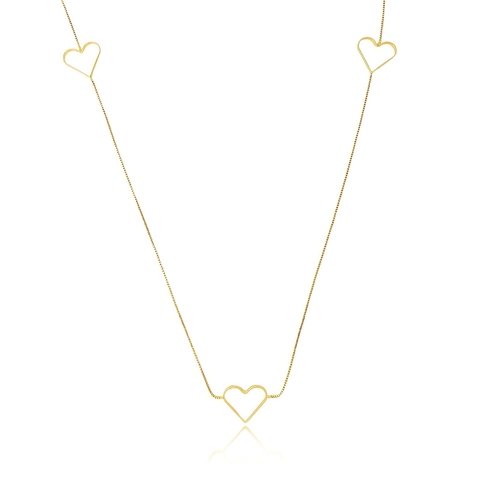 Colar longo com coração vazado folheado em ouro 18k