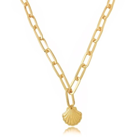 Colar corrente grossa com concha folheado em ouro 18k