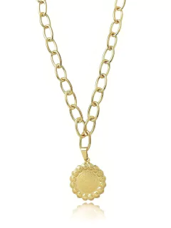 Colar grosso com pingente de medalha oração do pai nosso folheado em ouro 18k