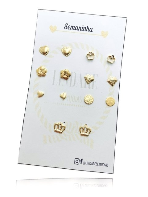 Kit de brincos semaninha com sete brincos variados folheada em ouro 18k