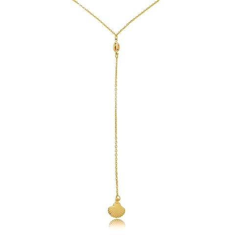 Colar gravatinha com búzio e concha na ponta folheado em ouro 18k