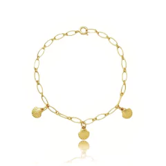 Pulseira com três pingentes de concha folheado em ouro 18k