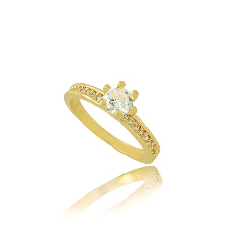 Anel solitário cravejado com microzircônias folheado em ouro 18k