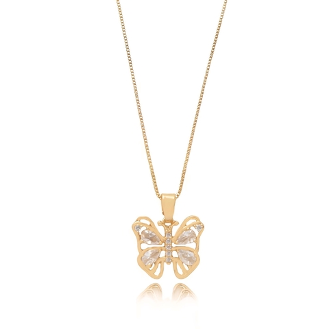 Colar com pingente de borboleta cravejada com zircônias folheado em ouro 18k
