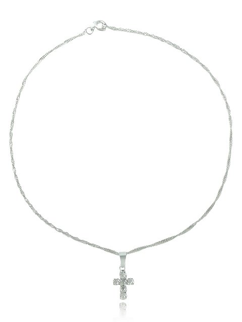Colar choker com pingente de cruz em strass folheado em prata