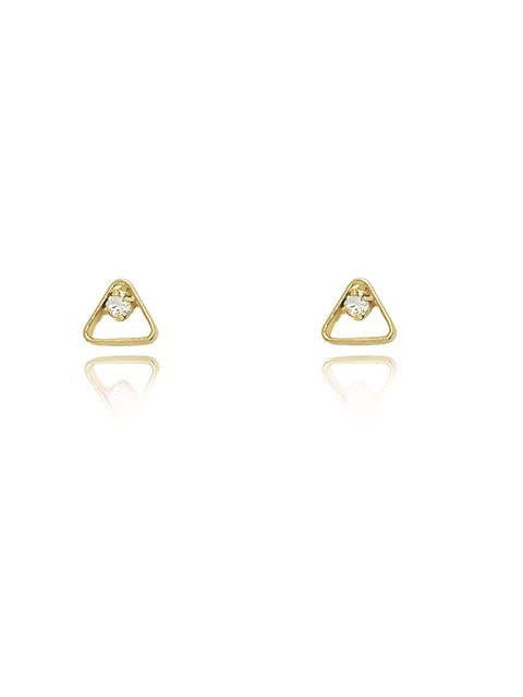 Brinco pequeno em formato de triângulo com strass folheado em ouro 18k