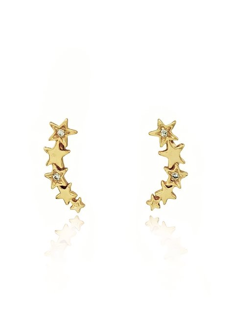 Brinco ear cuff estrelas cravejado folheado em ouro 18k