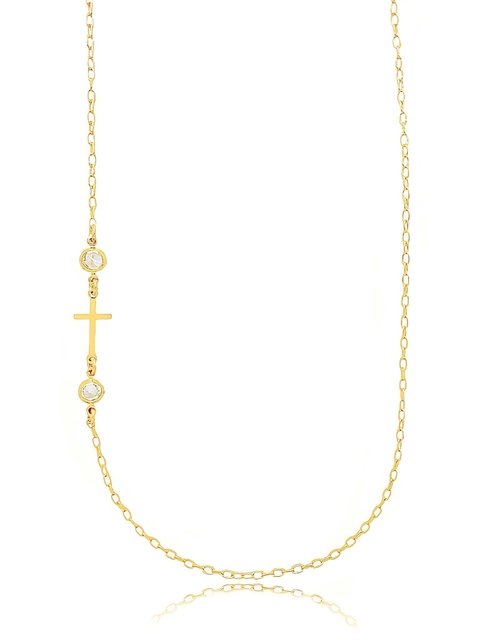 Colar cruz lateral com zircônia folheado em ouro 18k