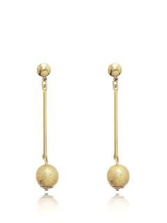 Brinco em formato de palito com bolinha na ponta folheado em ouro 18k