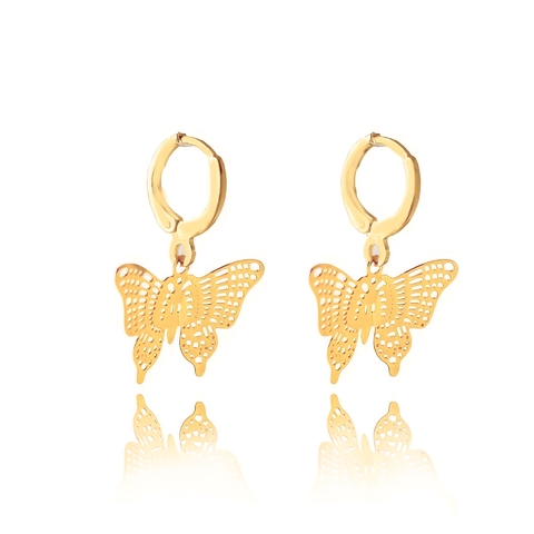 Brinco de argolinha com borboleta média pendurada folheado em ouro 18k